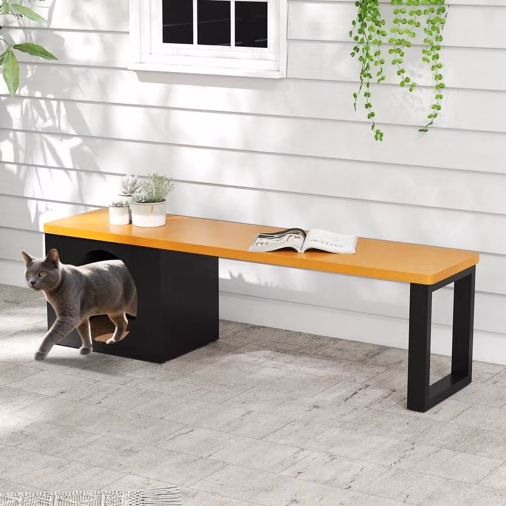 KORVIXA Brown Metal Outdoor Garden Bench – 3