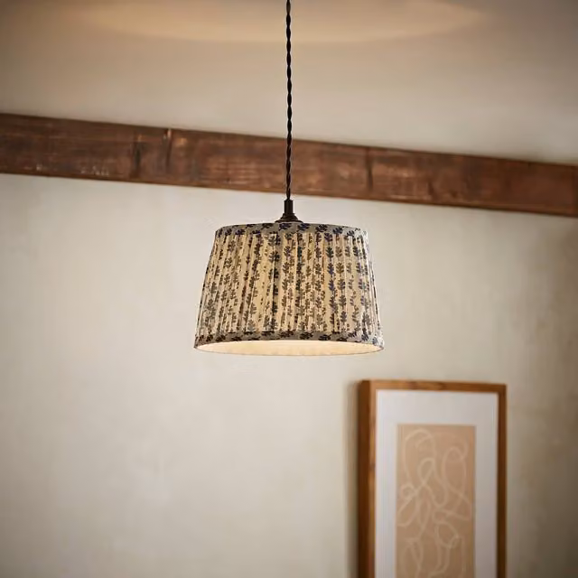 ValueLights Grange Small Blue Floral Pleated Fabric Lamp Shade