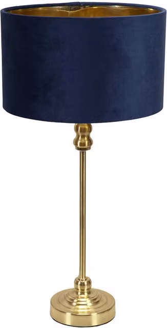 Maggie Gold Candlestick Table Lamp with Navy Blue Velvet and Gold Inner Shade