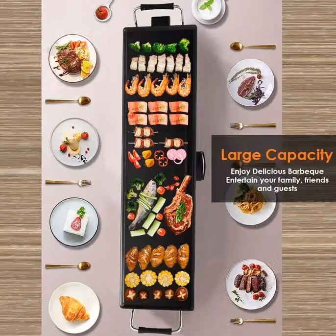 Costway Electric XXL Teppanyaki Tabletop Grill with Non-Stick Smooth Plate and Adjustable Thermostat, Black, W: 90 cm, D: 23 cm – 3
