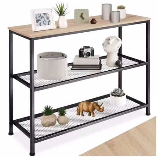 tectake Bristol Industrial Style Console Table with 2 Wire Shelves in Oak Brown, W/D/H: 81 x 30 x 30 cm