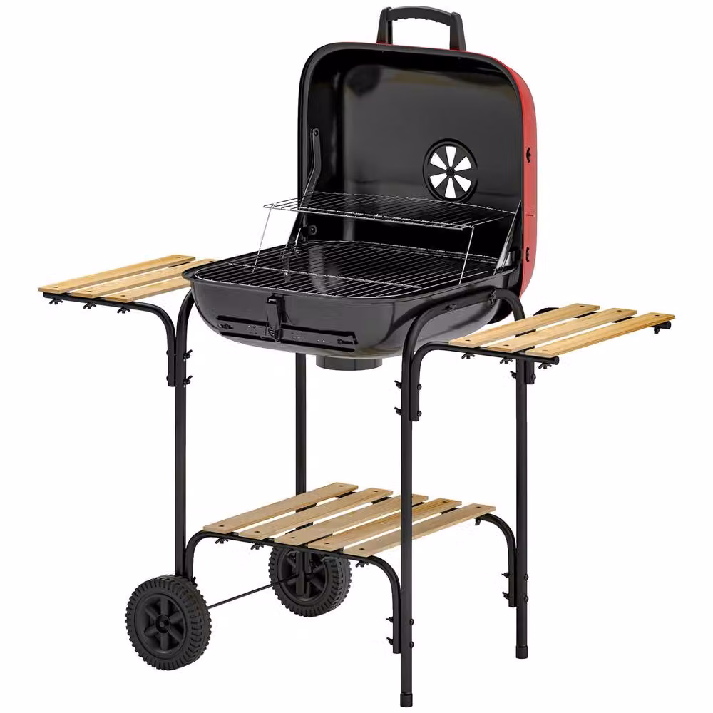 Rolipo Red Charcoal BBQ Grill Cart with 1840cm2 Cooking Area, Warming Rack and Wheels, H 91 cm x W 54 cm x D 54 cm – 2