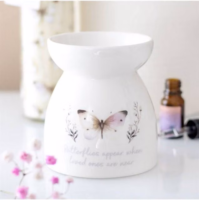 KDMD Butterflies Appear Ceramic Tealight Oil Burner in White and Grey