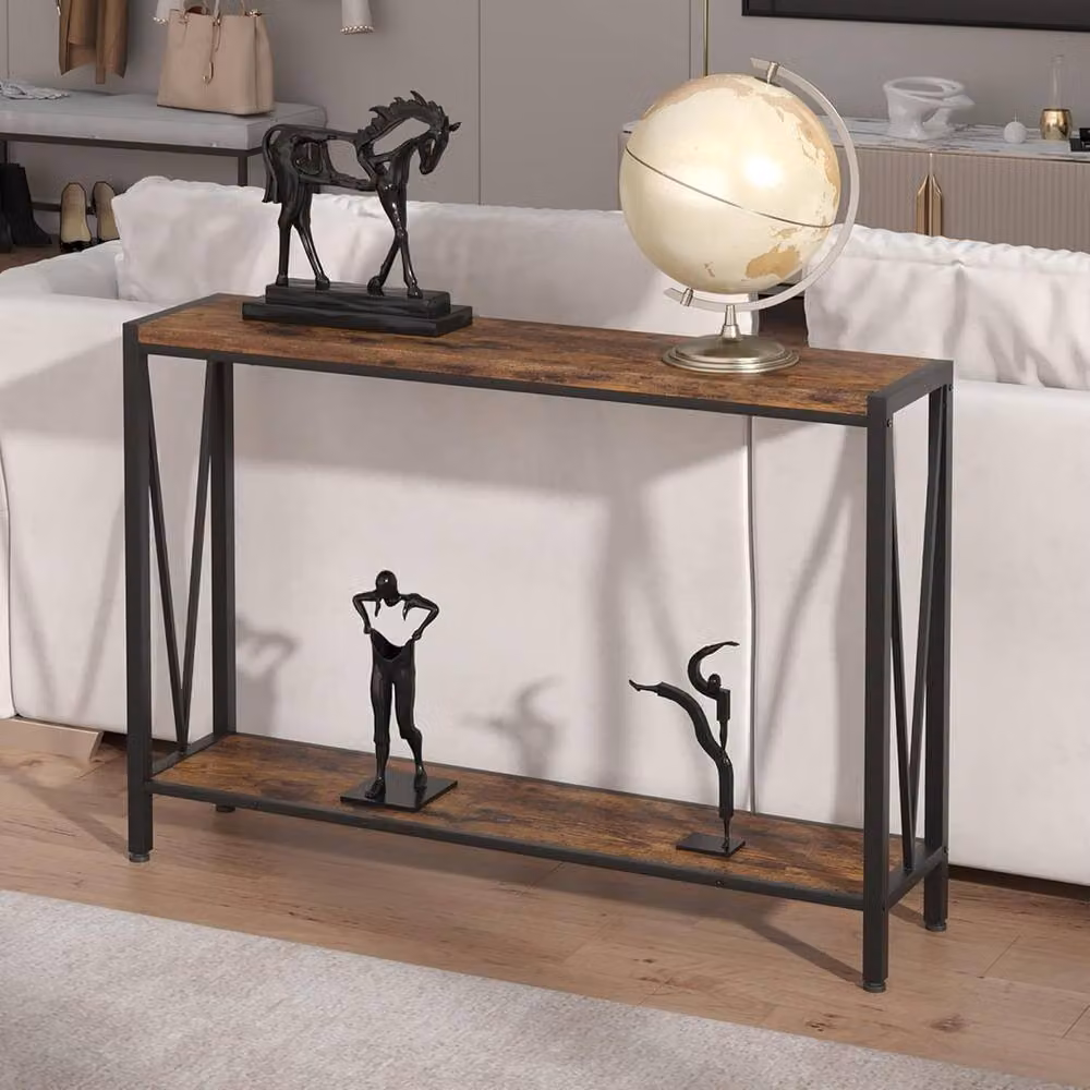 London Boutique Industrial 2-Tier Narrow Console Table in Brown, W: 25.0 cm, D: 25.0 cm, H: 76.5 cm – 5