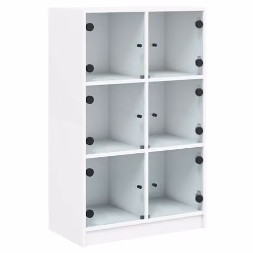 vidaXL Modern Highboard with Hinged Doors in White MDF, W/D/H: 68 x 37 x 109 cm