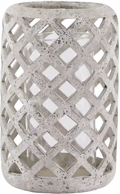 Lemon Pavilion Furniture and Decor Large Stone Effect Hurricane Lantern, Grey, W20 x D20 x H32 cm