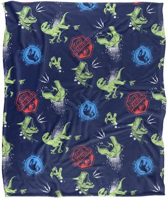 Universal Jurassic Park Graffiti Silky Touch Super Soft Throw Blanket in White, W: 152 cm, D: 127 cm – 1