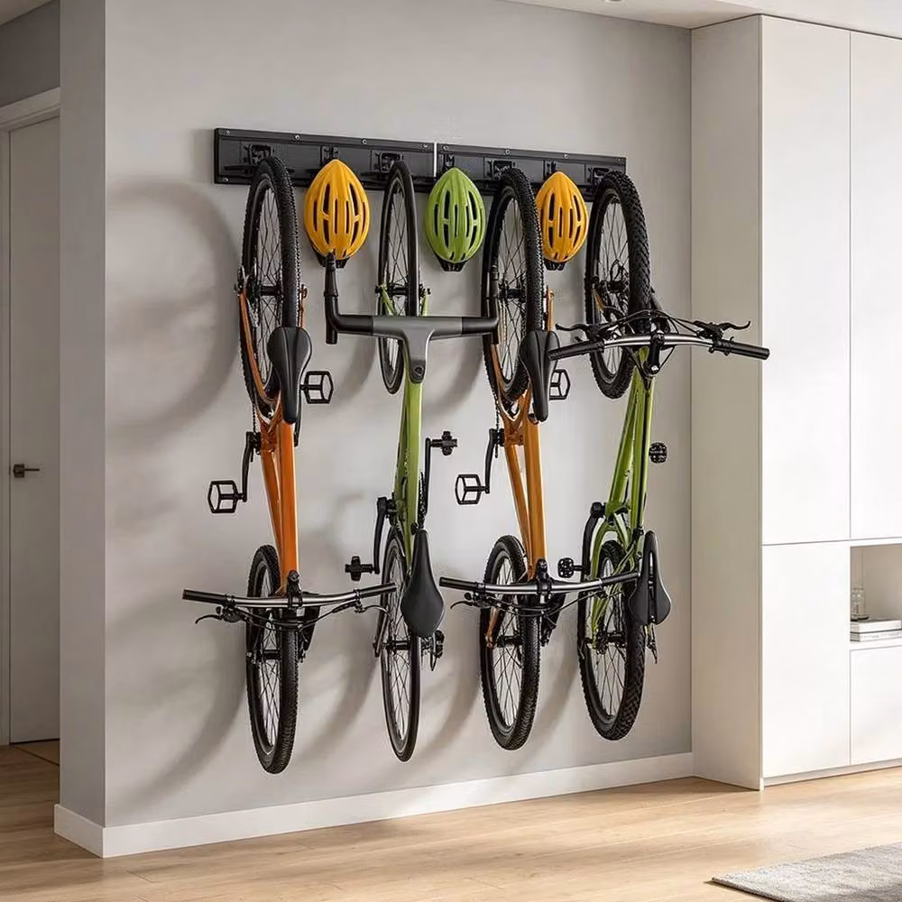 FORGEVIO Black Metal Bike Storage Rack for 4 Bikes and 3 Helmets, Width: 81.28 cm – 6