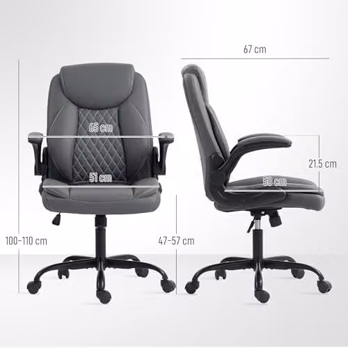HOMCOM Modern Anthracite Grey Synthetic Leather Swivel Task Chair with Headrest and Armrests – 3
