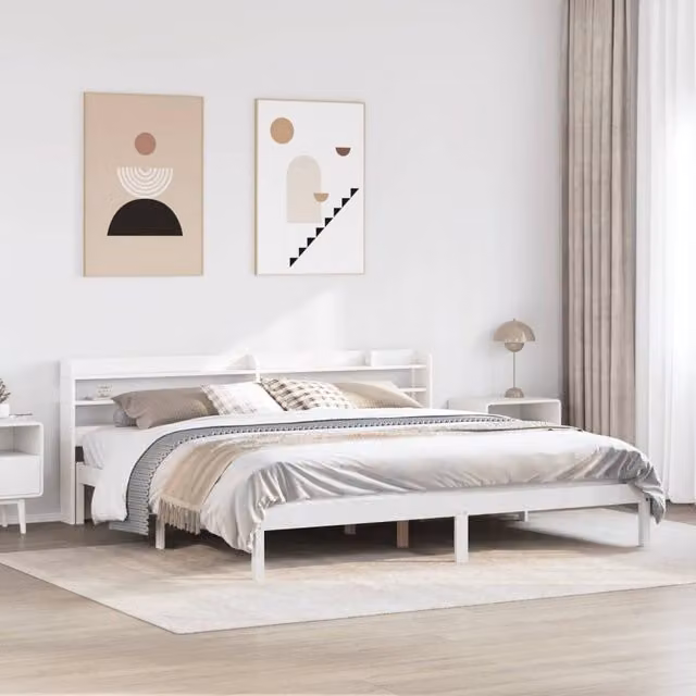 Berkfield Home White Solid Pine Bed Frame with Side Compartments W/D/H: 200 x 200 cm – 1