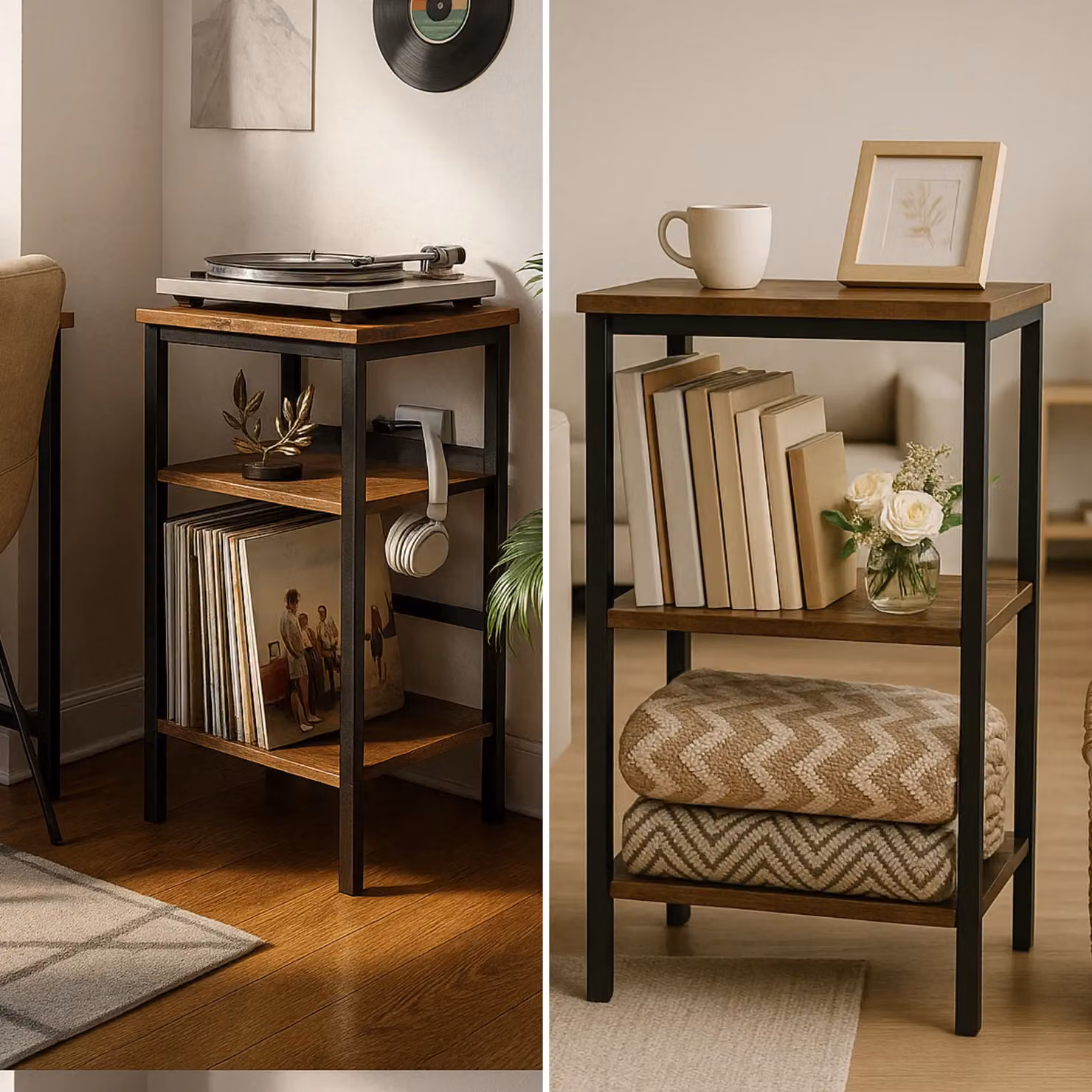 Rafaelo Mobilia 3 Tier Industrial Living Room Side End Table, Brown and Black, W: 40 cm, D: 30 cm, H: 81 cm – 4