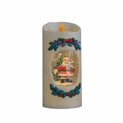Samuel Alexander Dual Powered Light Up Christmas Pillar Candle Water Spinner with Santa and LEDs, Silver and White, H 20 cm x W 10 cm x D 10 cm – 3
