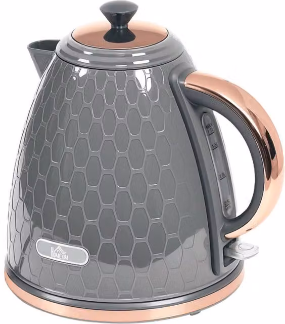 Rolipo 3kW Rapid Boil Glass Kettle with Grey Honeycomb Design, 1.7 l