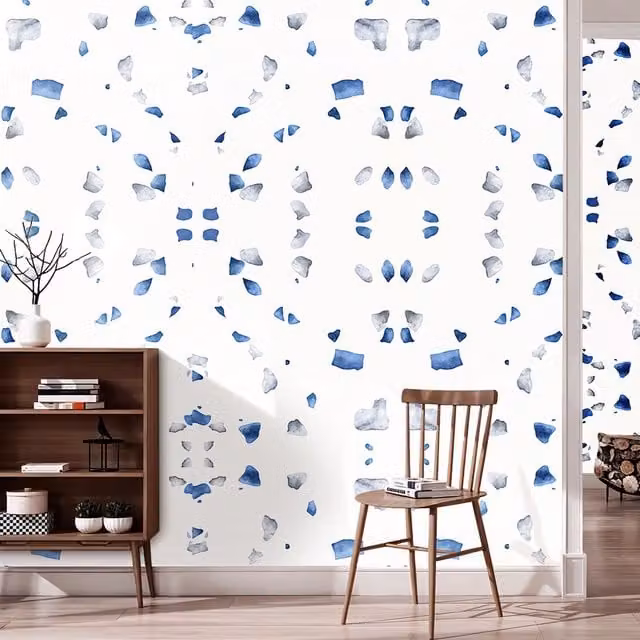 Lifeideas 10 Piece Terrazzo Effect Self-adhesive Plastic Wall Tiles in Blue, White and Grey
