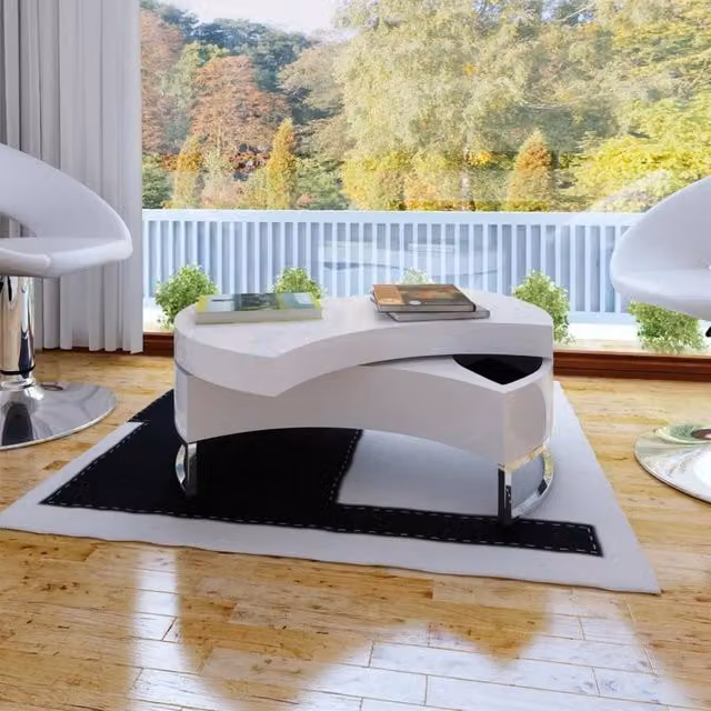 Berkfield Home Shape-adjustable Oval Coffee Table with Rotating Top in High Gloss White