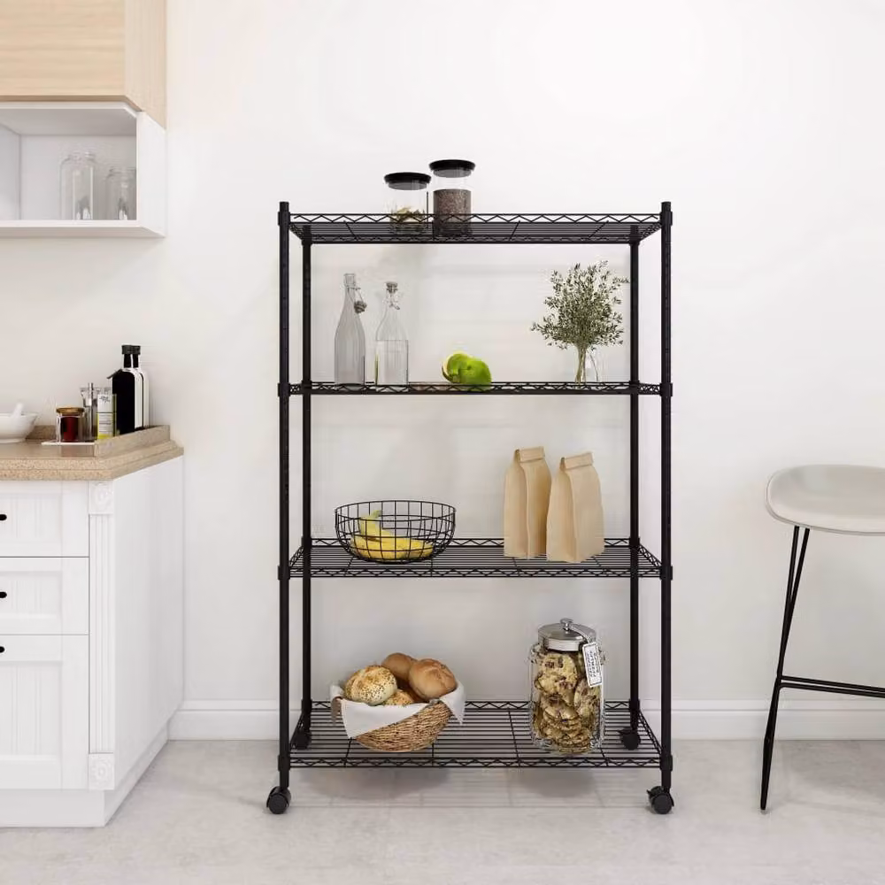 Berkfield Home 4-Tier Metal Storage Shelf with Wheels, Black, W/D/H: 90 x 35 x 142 cm – 2