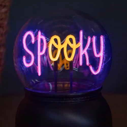Samuel ALEXANDER Spooky Halloween LED Light Up Glass Globe in Purple and Orange, Height: 14 cm – 2