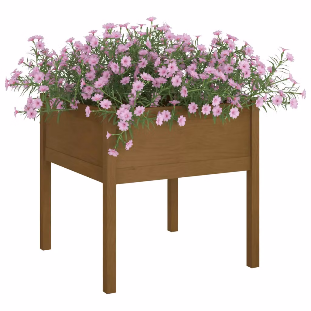 Berkfield Home Garden Planter Tub in Brown Solid Wood, W/D/H: 70 x 70 x 70 cm – 3