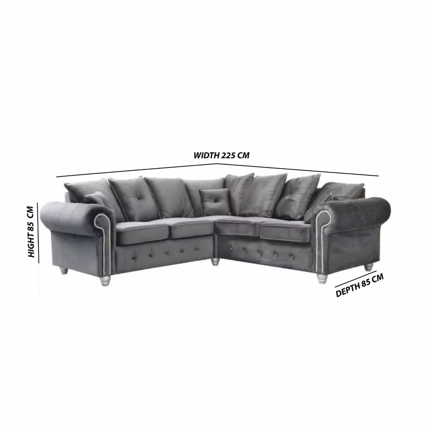 Sliding Wardrobes 4U Ashona Plus Grey Velvet L-Shape Corner Sofa Set with 3-Seater, 2-Seater and Corner Elements – 2