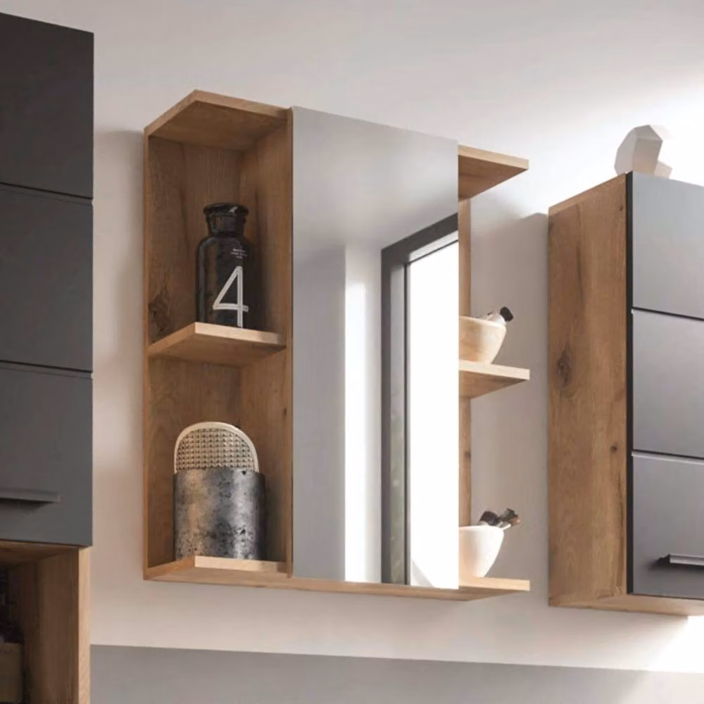 Cheshire Premium Summit Straight Wall Mounted Bathroom Mirror Cabinet with Glass Doors and Internal Shelves in Clear – 3