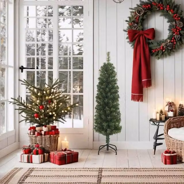 Berkfield Home Slim Artificial Christmas Tree in Green with Stand, Height: 150 cm