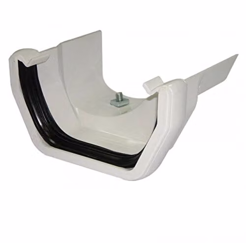 FloPlast 114mm Square Right Hand Iron Ogee Gutter Adapter, White