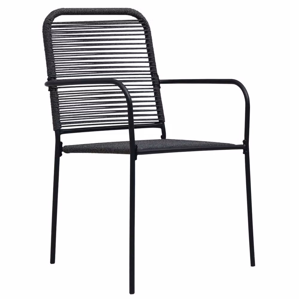 Berkfield Home Elegant 7 Piece Outdoor Dining Set in Black Cotton Rope and Powder Coated Steel