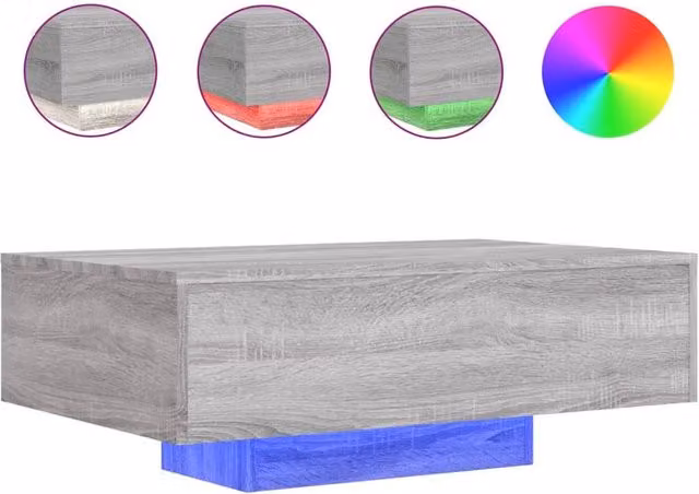 Berkfield Home Modern Rectangular Coffee Table with LED Lights in Grey Sonoma, W: 85 cm, D: 55 cm, H: 31 cm