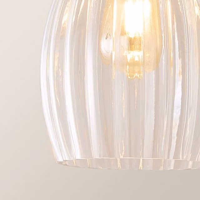 ValueLights Cheltenham 3 Drop Bar Ceiling Light with Ribbed Glass Dome Shades in Brushed Brass, W: 90 cm