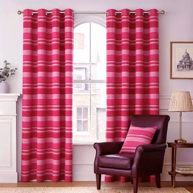 Homescapes Morocco Striped Cotton Fabric Panel Curtain Pair, Pink, Width: 137 cm