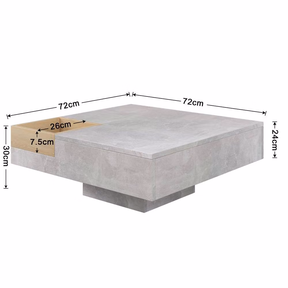 ModernLuxe Grey Coffee Table with Removable Storage Box and Side Table Design, W/D/H: 72 x 72 x 30 cm – 2