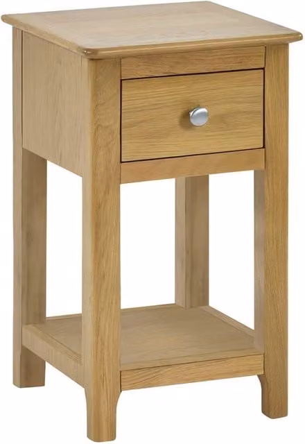 Cheshire Premium Langford Oak Compact 1 Drawer Bedside Table with Shelf in Brown – 1