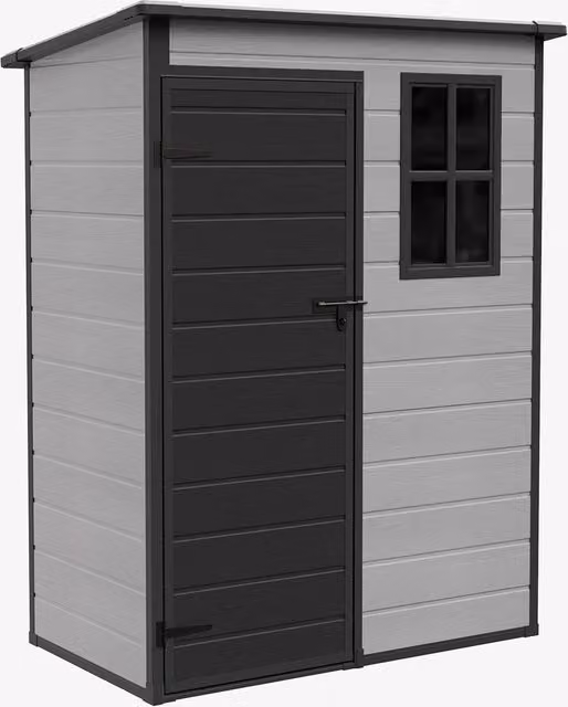 Garden Sanctuary Grey Plastic Pent Garden Storage Shed with Lockable Door and Window, W/D/H: 152.4 x 92.0 x 194.0 cm