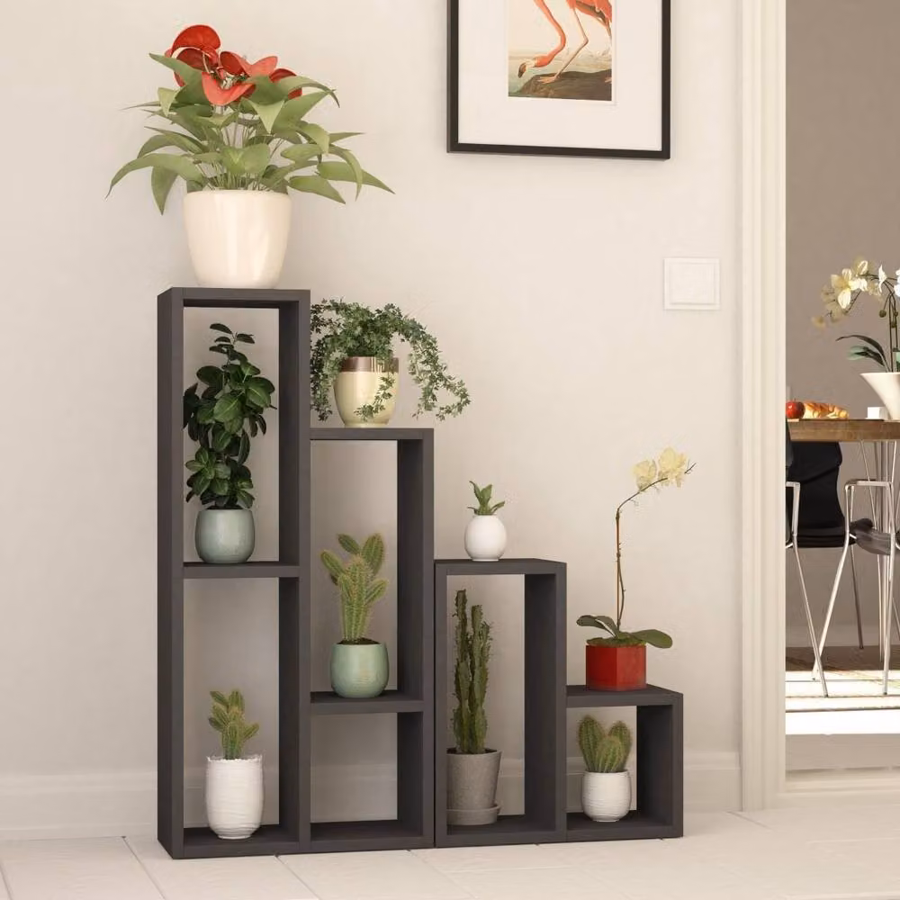CALICOSY Sule 10-Shelf Grey Wood Unit, Height: 89 cm – 2