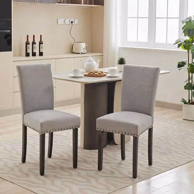 London Boutique Set of 2 Grey Upholstered Armless Dining Chairs with Rubberwood Legs – 1