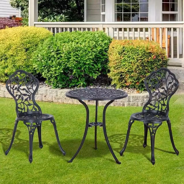 Outsunny 3 Piece Cast Aluminium Bistro Set in Black Matt