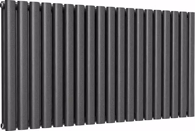 Lux Heat Oval Horizontal Double Radiator in Pewter, W: 114 cm, H: 60 cm