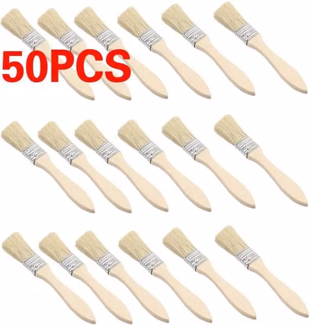 FLAVORA 50 Pack Disposable Beige Wood Paint Brush Set for Water Based Paints – 1