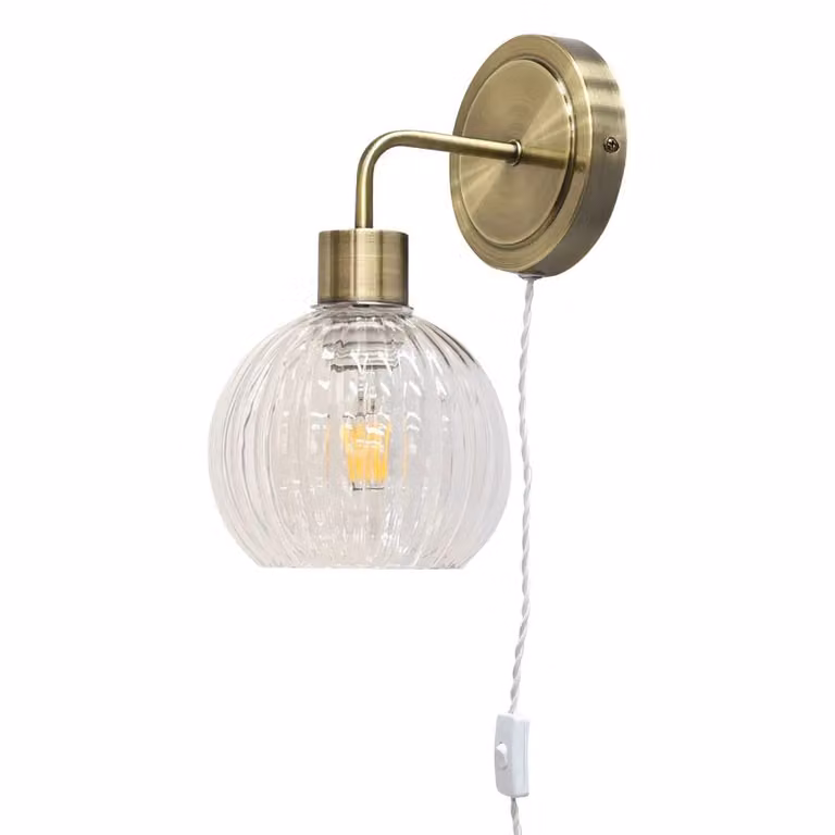 First Choice Lighting Toby Antique Brass Plug in Wall Light Fitting in Gold