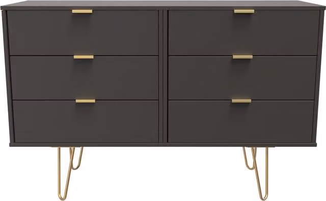 Ready Assembled 2 U Fuji 6 Drawer Wide Chest in Dark Grey