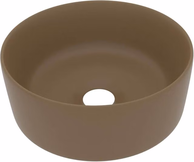 Berkfield Home Round Ceramic Luxury Wash Basin in Taupe, W/D/H: 40 x 40 x 15 cm – 1