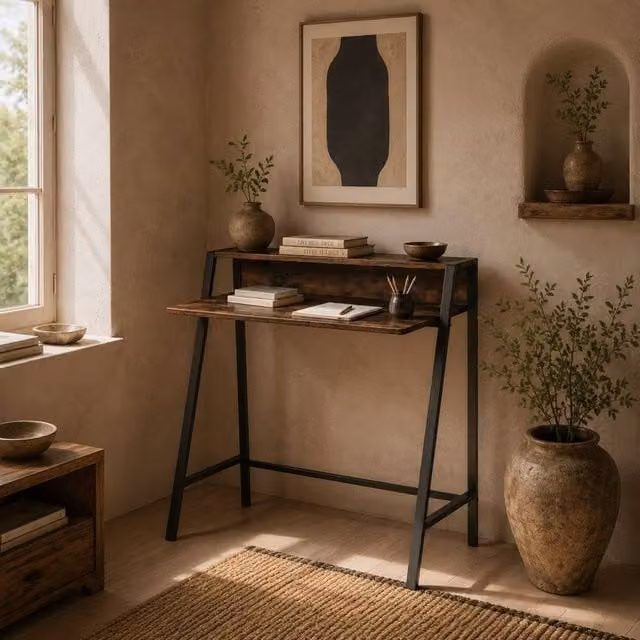 Wyld Haus Hala Compact Writing Desk in Rustic Brown, W/D/H: 85 x 45 x 45 cm