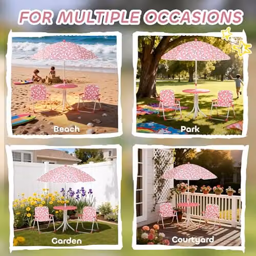 AIYAPLAY Kids Patio Table and Chair Set with 2 Chairs, Pink – 3