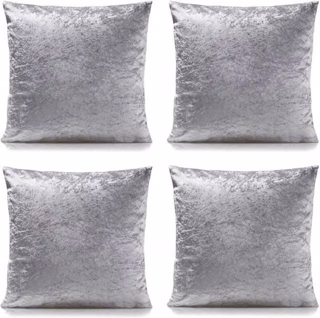 Luxor Living Set of 4 Silver Crushed Velvet Square Cushions with Polyester Fibre Filling, W/D/H: 45 x 45 x 45 cm
