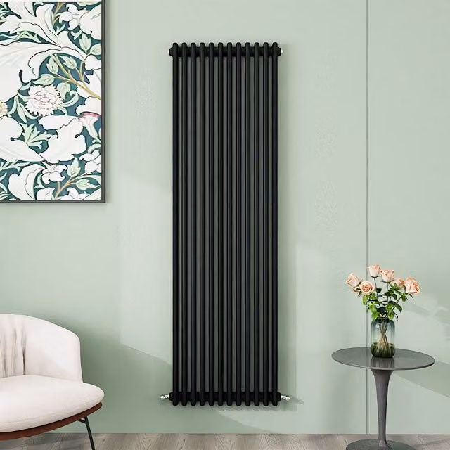AicaBathroom Vertical Traditional Cast Iron Style 3 Column Steel Radiator in Black, W/D/H: 56 x 56 x 180 cm