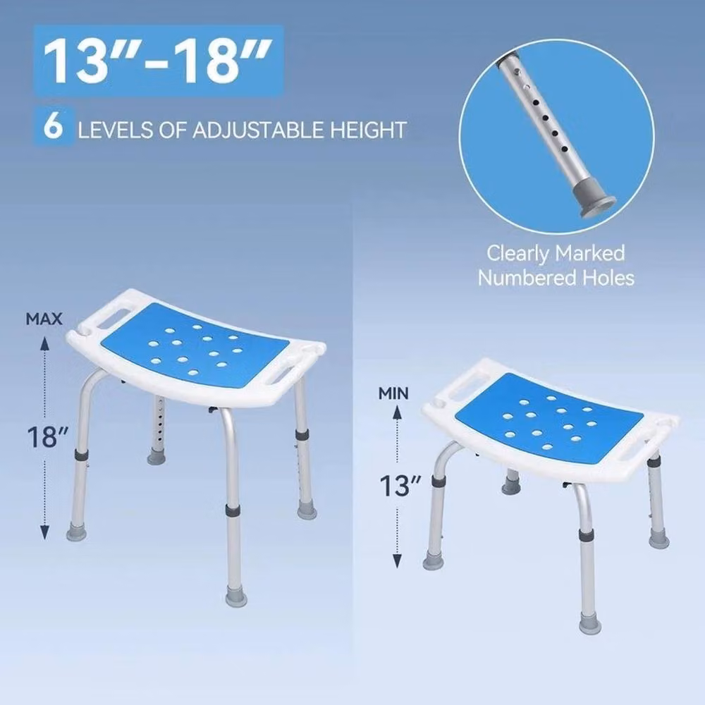 Kelvenix Height Adjustable White Plastic Shower Chair with Non-Slip Legs – 2