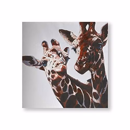 Art For The Home Patch & Savannah Giraffe Printed Canvas Wall Art in Beige and Multicolour