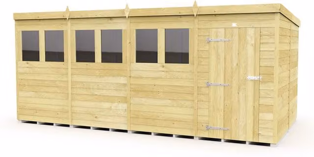Buttercup Farm Brown Pent Shed with Single Door and Windows, L231 x W474 x H201 cm – 1