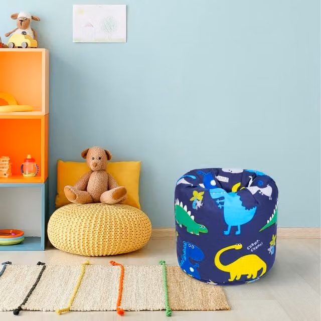 Ready Steady Bed Kids Round Bean Bag Chair in Blue Abstract Fabric