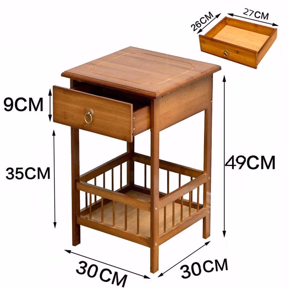 SPETLEK 2 Tier Classic Bedside Table with Drawer in Brown – 2
